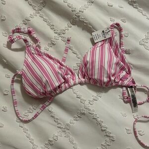 PINK Victoria's Secret Pink and White Striped Bikini Top